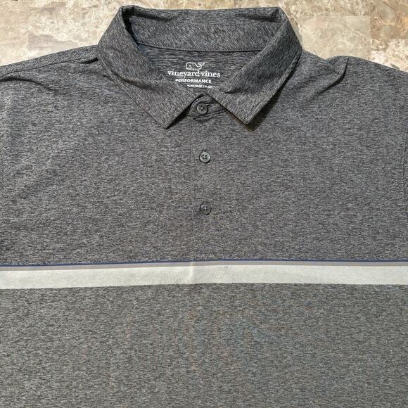 Vineyard Vines Polo Shirt Mens Large Grey Striped Performance Golf Stretch - Picture 1 of 9